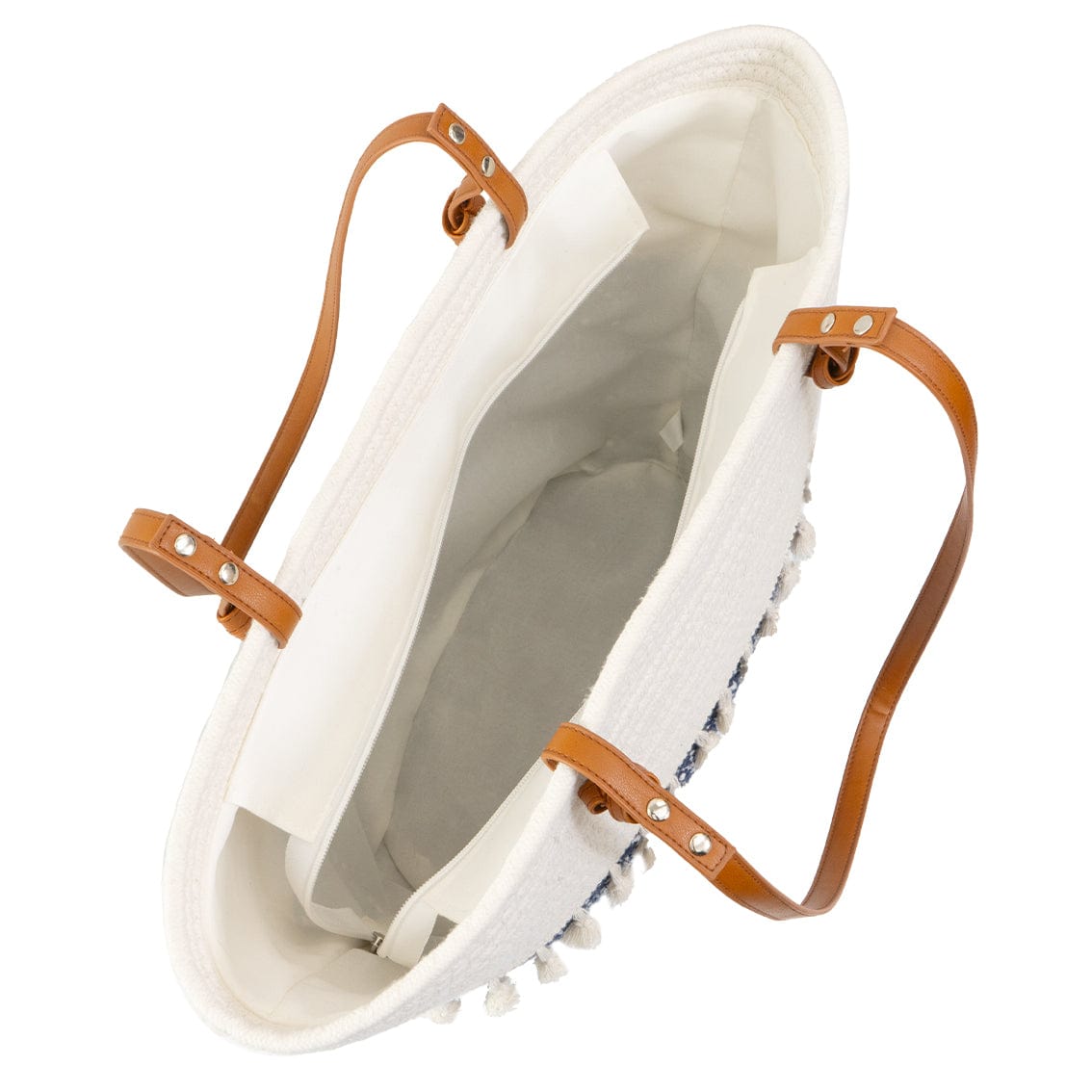 Magid Natural Cotton Woven & Faux Leather Fringe Shoulder Tote