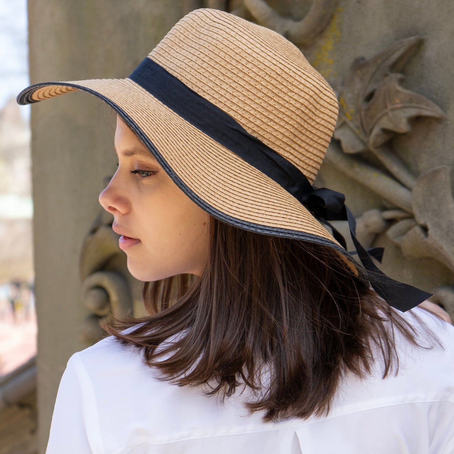 Magid Ribbon & Bow Straw Floppy Hat