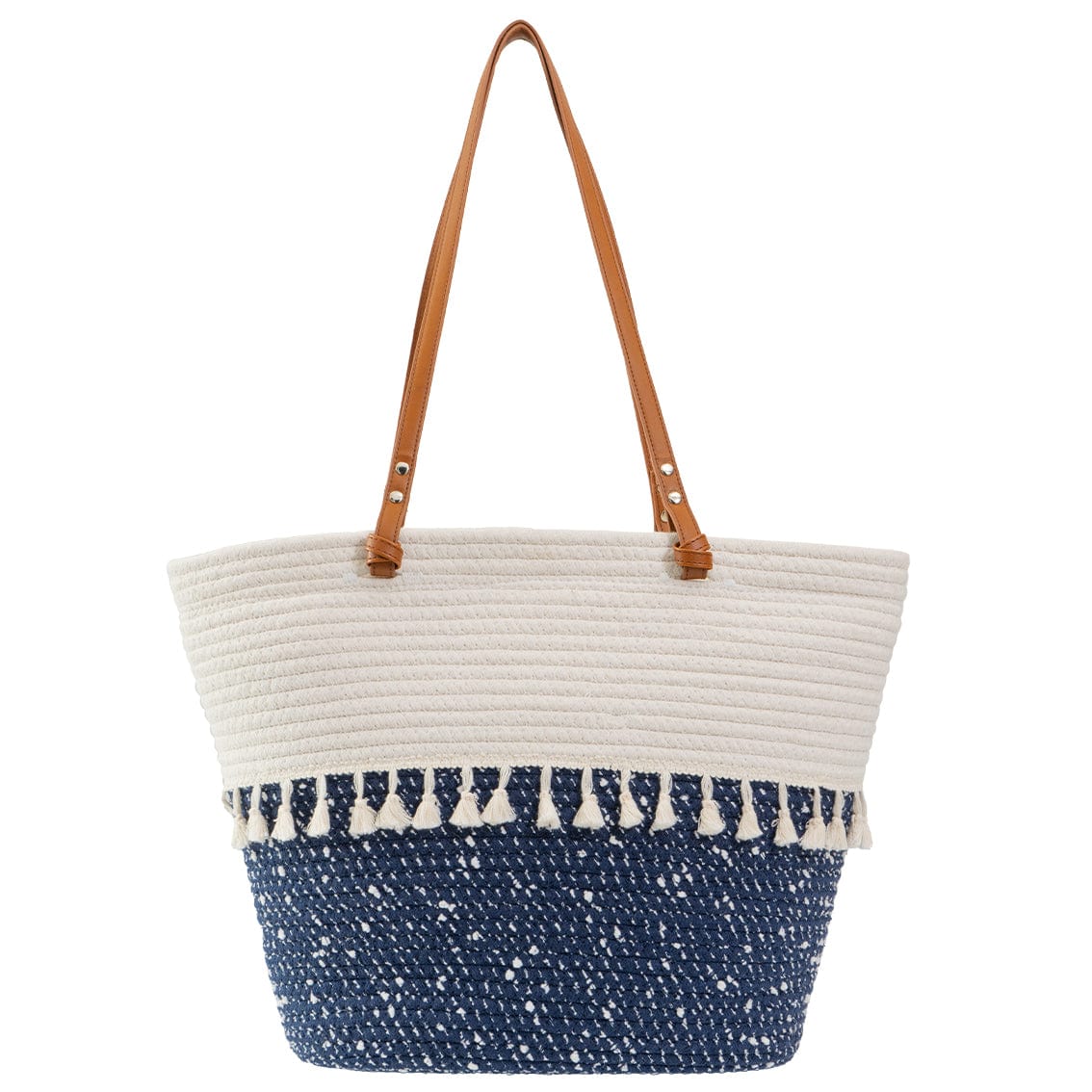 Magid Natural Cotton Woven & Faux Leather Fringe Shoulder Tote