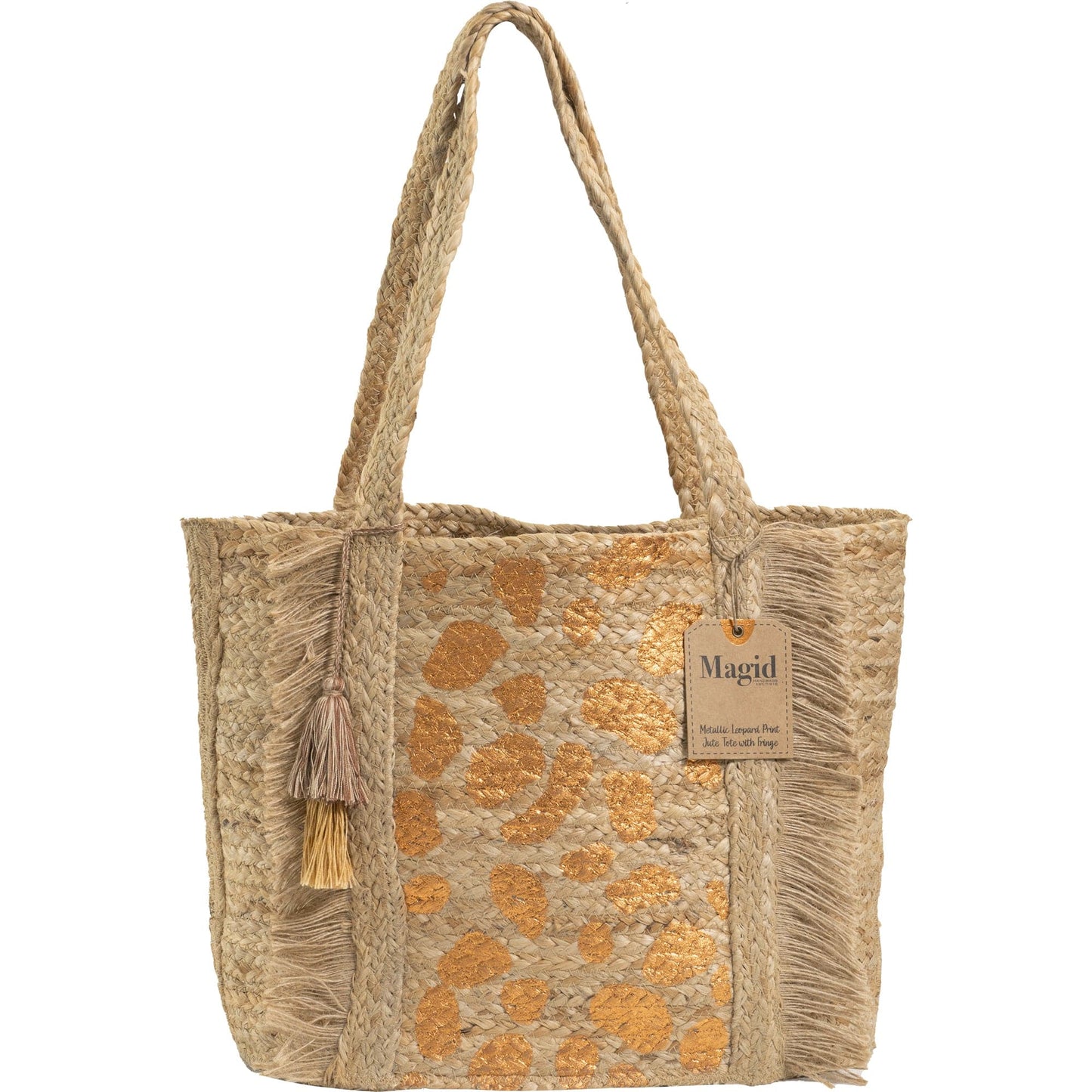 Magid Metallic Leopard Print Natural Straw Jute Tote