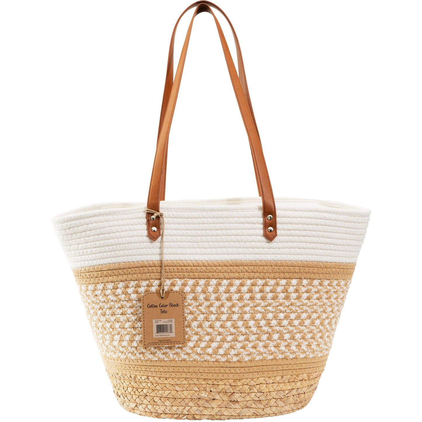 Magid Natural Cotton Woven & Faux Leather Shoulder Tote