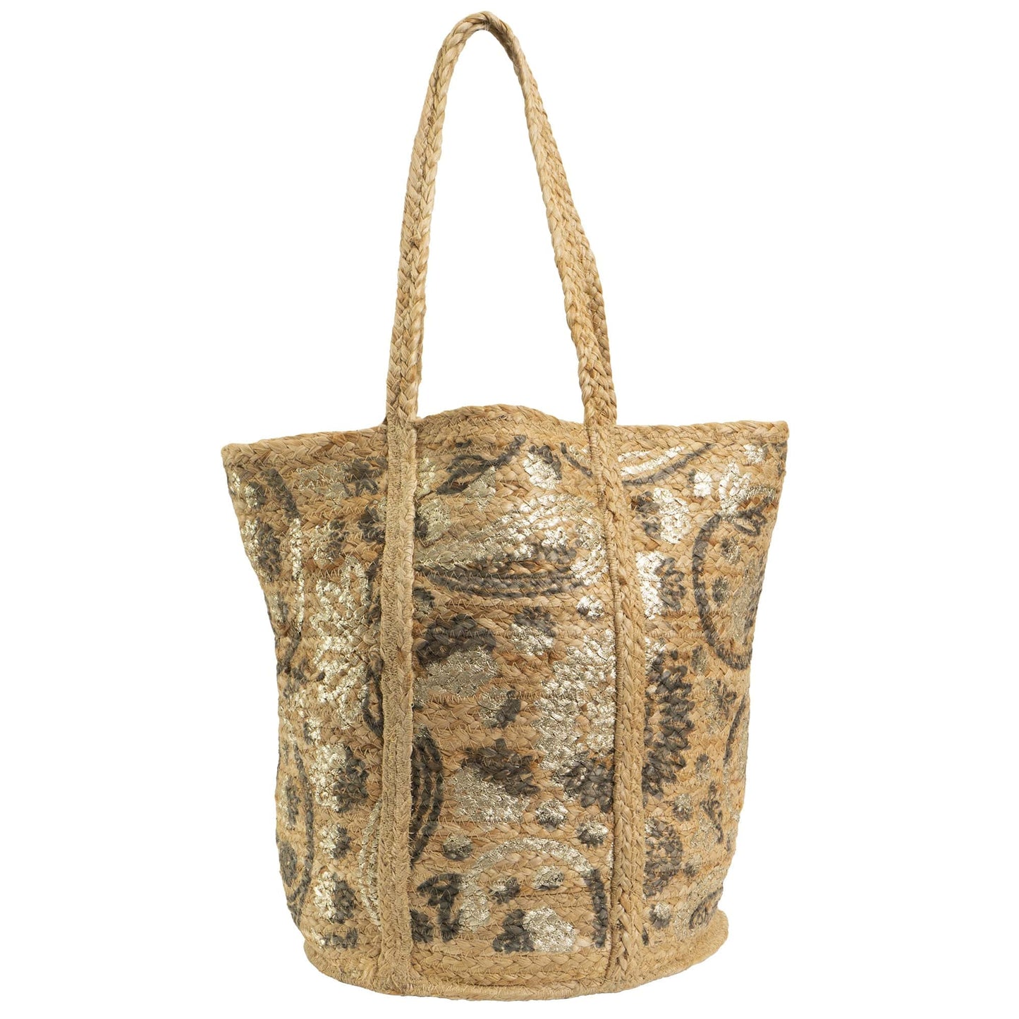 Magid Metallic Floral Print Natural Straw Jute Tote