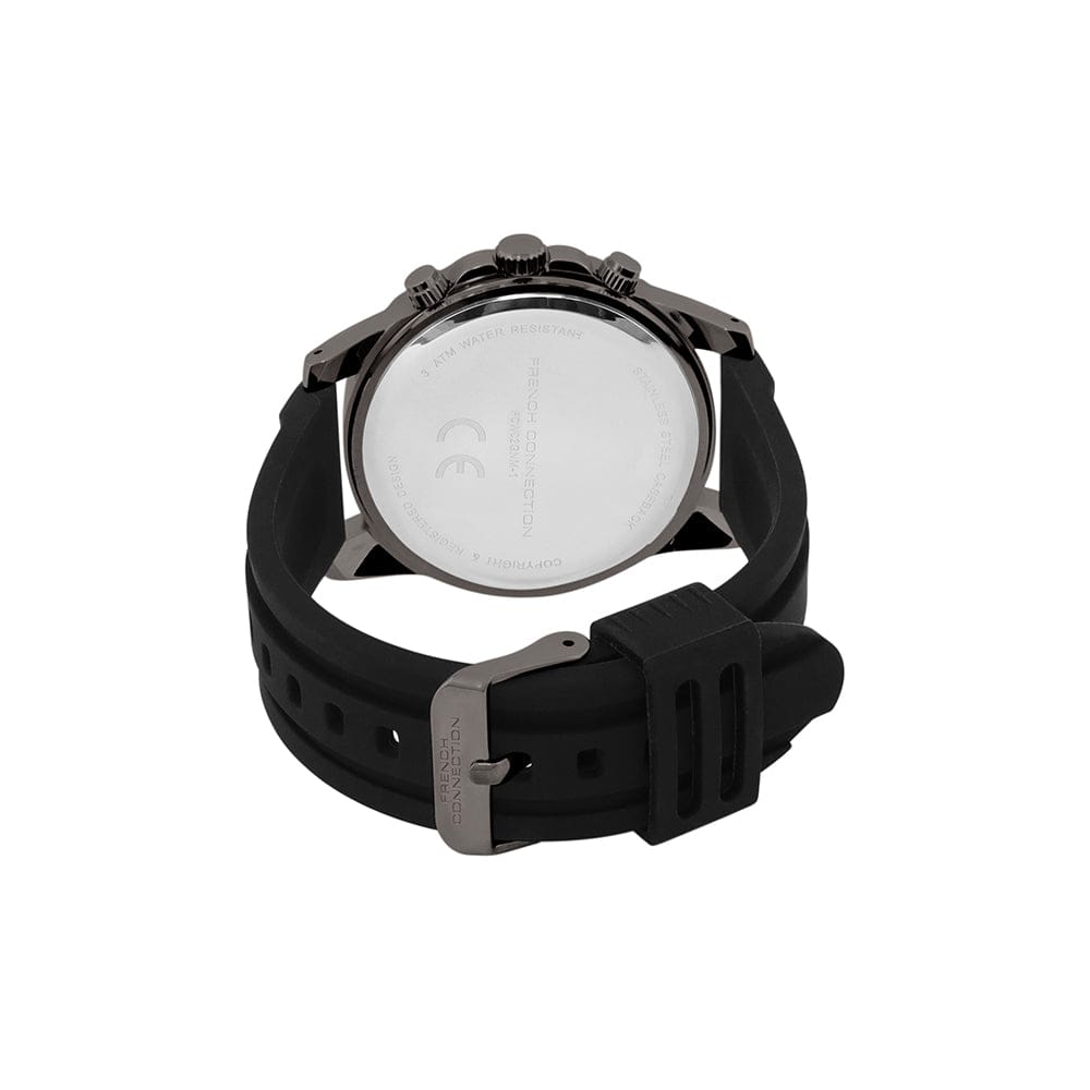 French Connection Men's 45MM Gun Metal Black Watch & Bracelet Gift Set