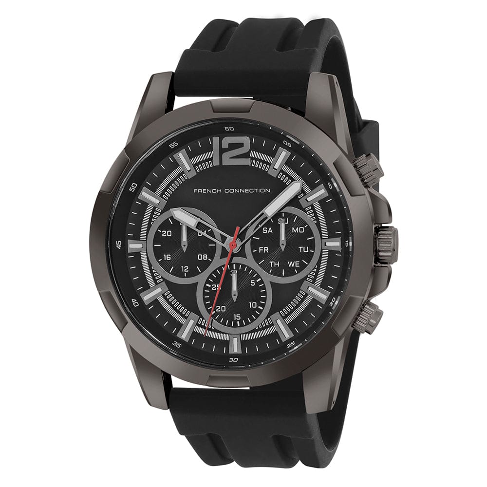 French Connection Men's 45MM Gun Metal Black Watch & Bracelet Gift Set