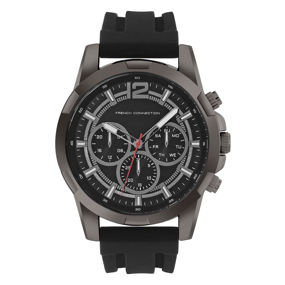 French Connection Men's 45MM Gun Metal Black Watch & Bracelet Gift Set