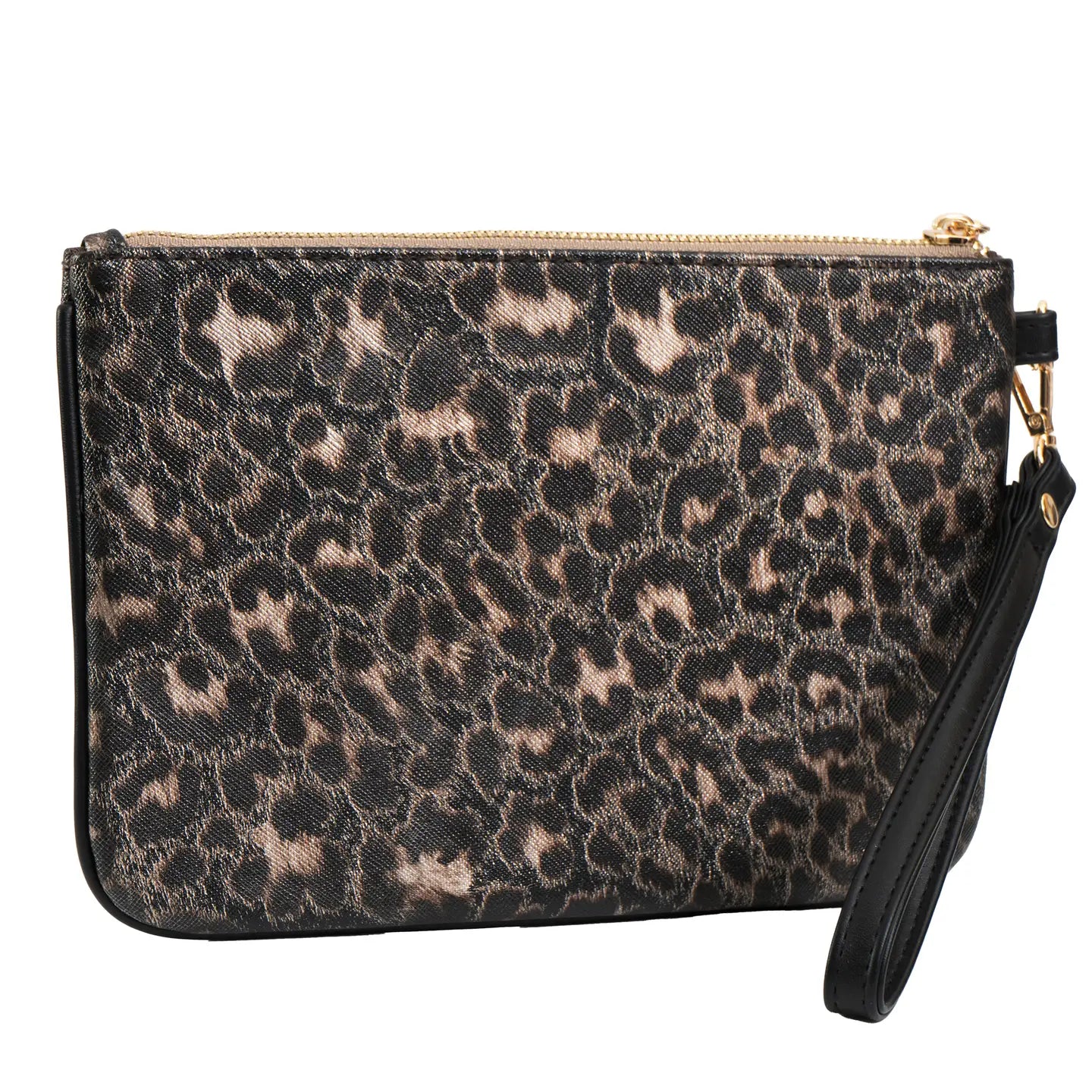 Ellen Tracy Metallic Leopard Faux Leather Print Wristlet