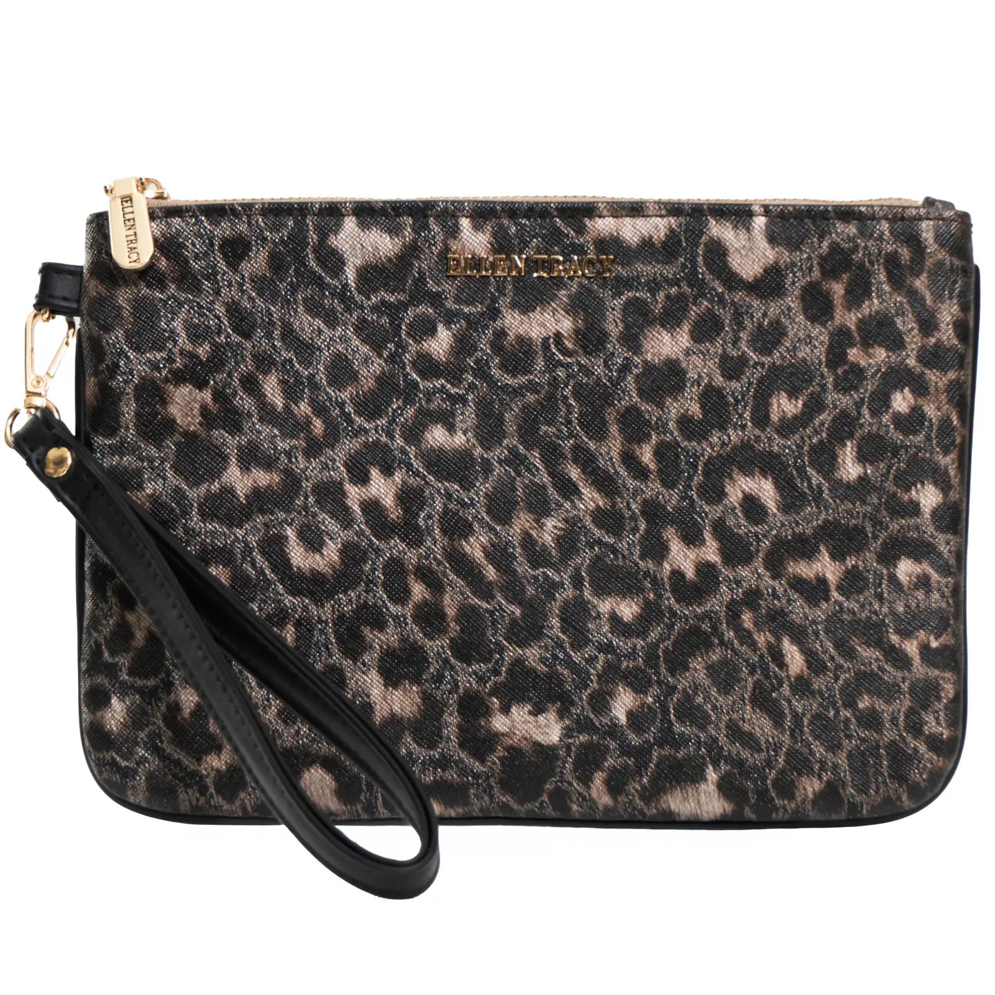 Ellen Tracy Metallic Leopard Faux Leather Print Wristlet