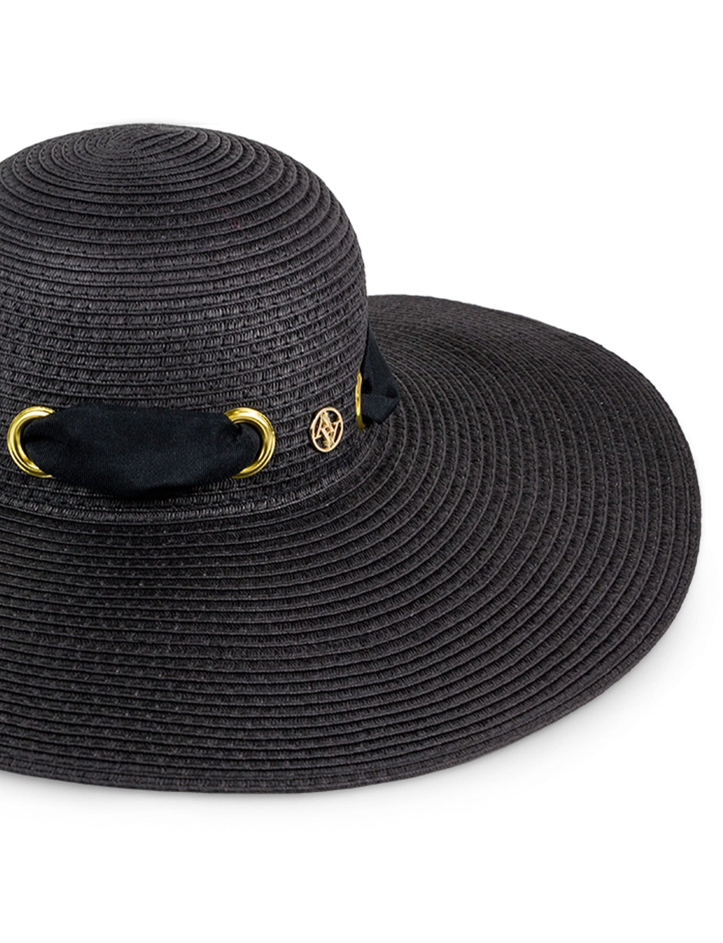 Adrienne Vittadini Straw Grommet Ribbon Large Brim Floppy Hat