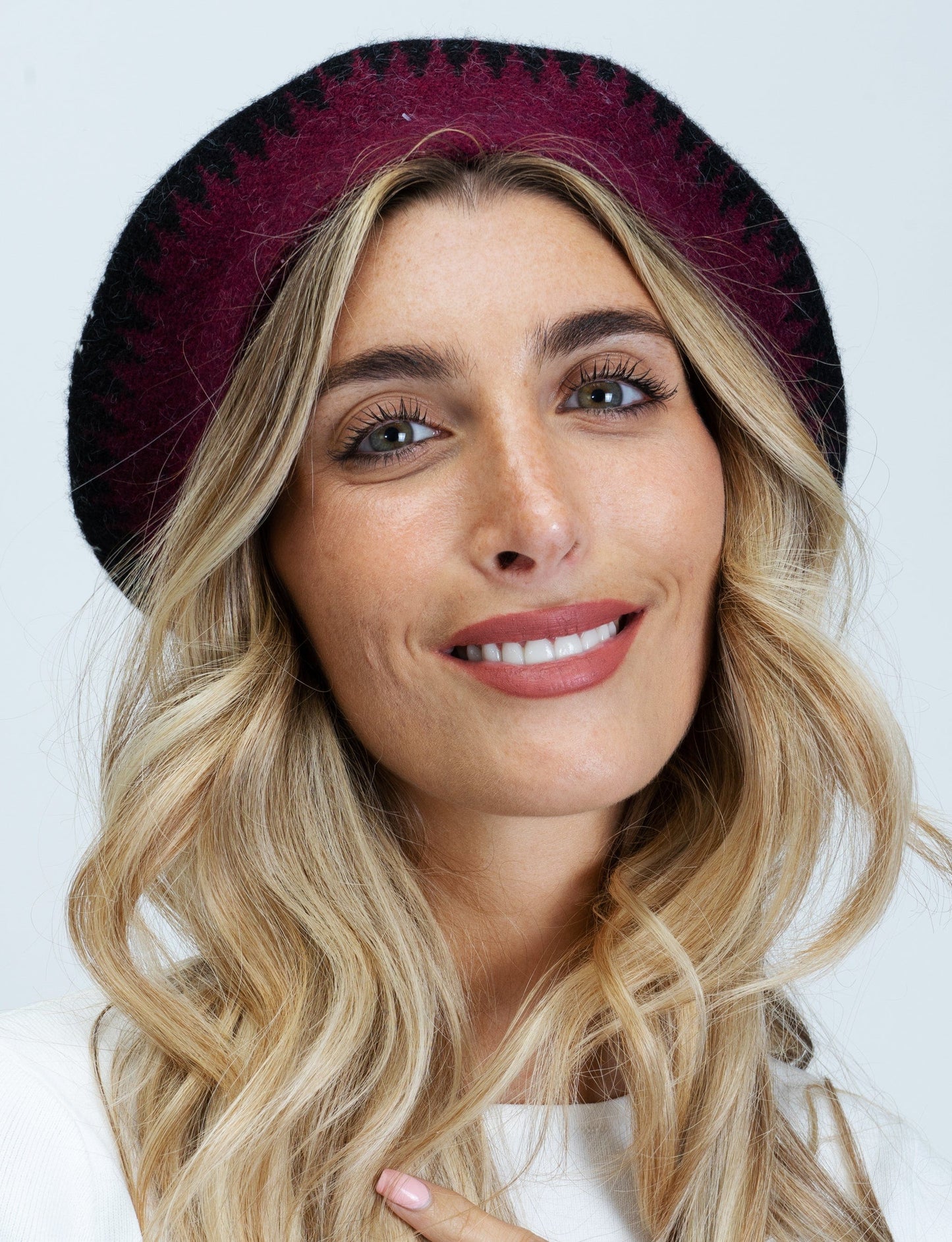 Adrienne Vittadini Chevron Color Block Knit Beret