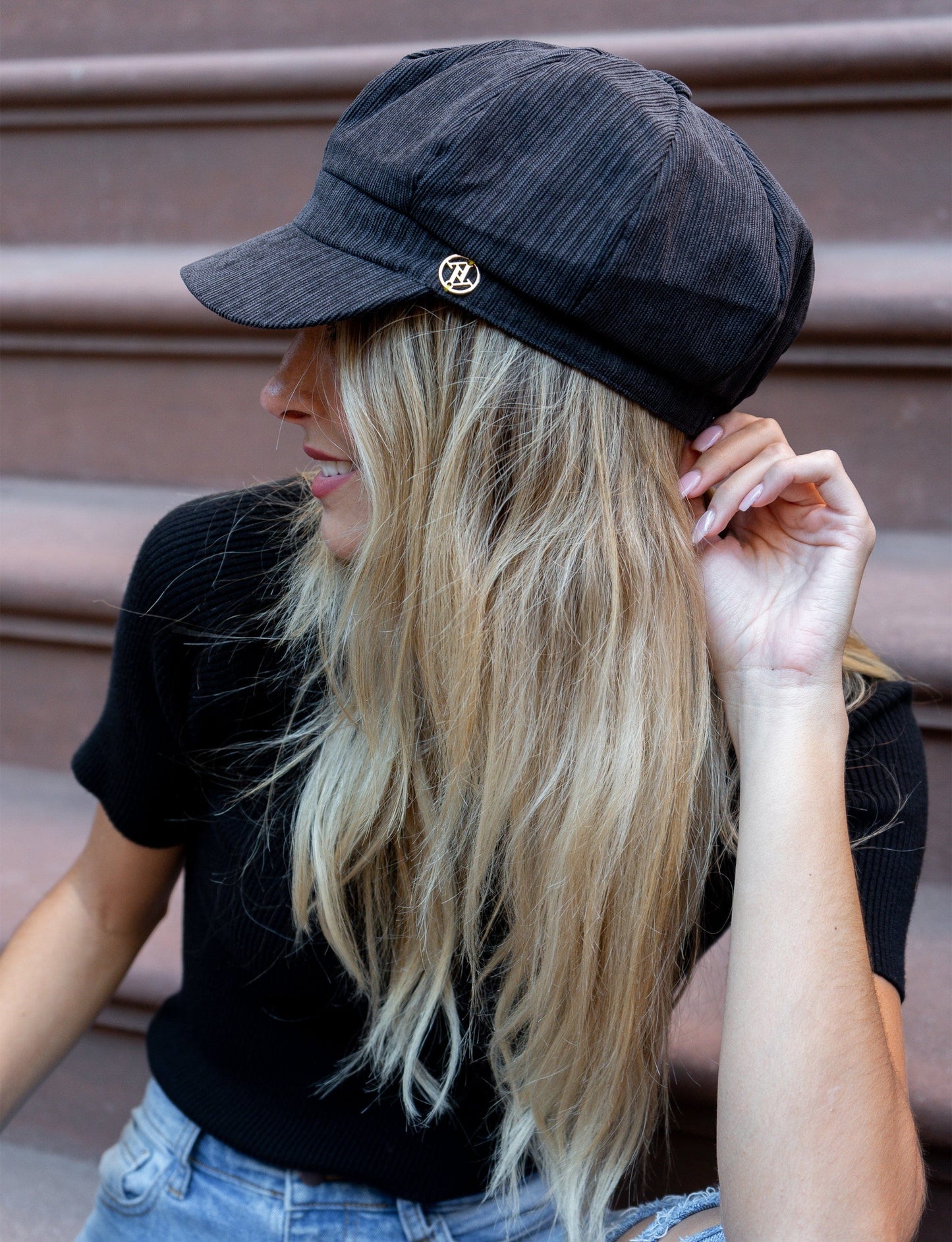 Adrienne Vittadini Corduroy Newsboy Hat