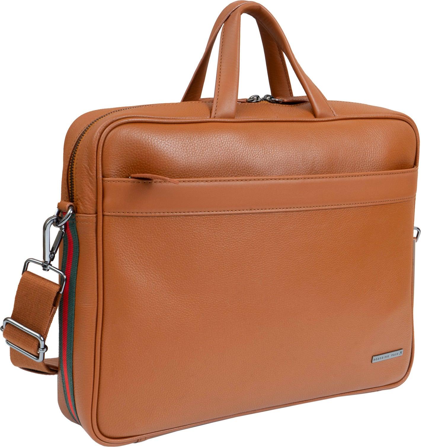 Boarding Pass Hey Handsome 18" Pebble Grain Genuine Leather Briefcase - British Tan