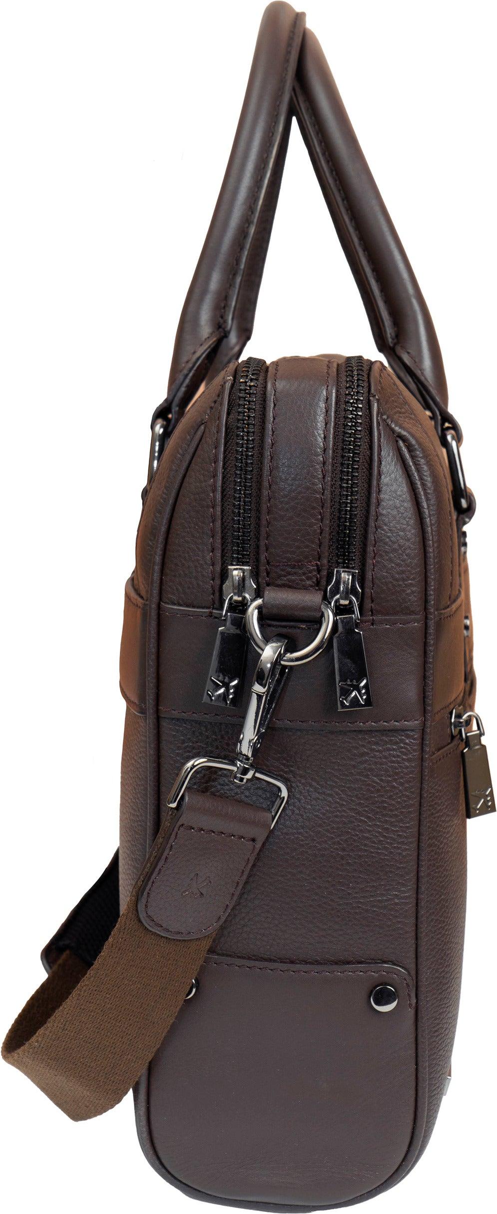 Boarding Pass The Gotham 18" Pebble Grain Genuine Leather Briefcase - Chocolate