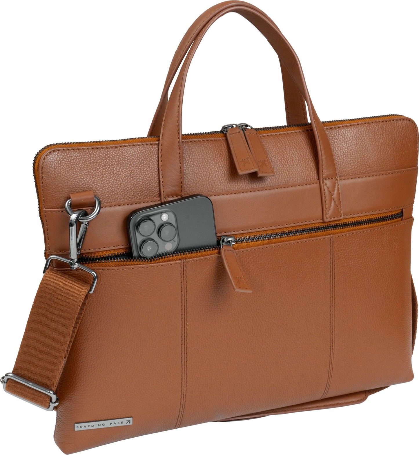 Boarding Pass Hey Handsome 16" Pebble Grain Genuine Leather Briefcase - British Tan