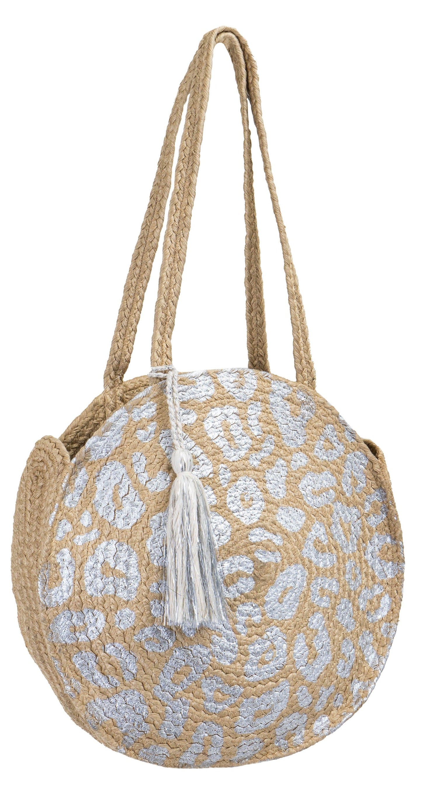Magid Metallic Leopard Print Straw Jute Circle Tote