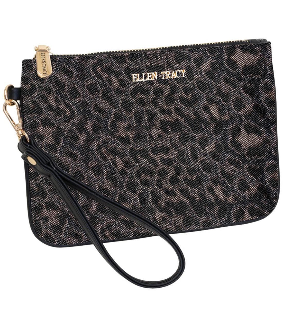 Ellen Tracy Metallic Leopard Print Wristlet