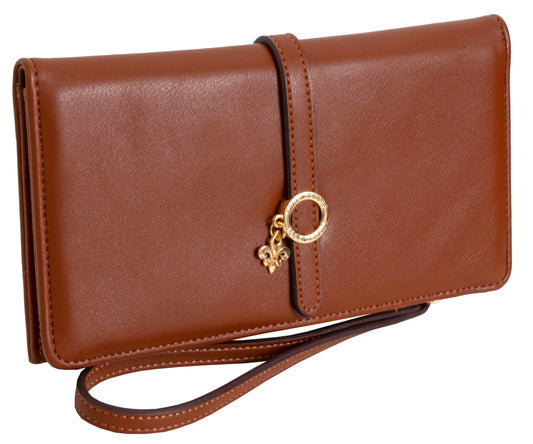 Ellen Tracy Smooth Vachetta Fleur De Li  Wristlet