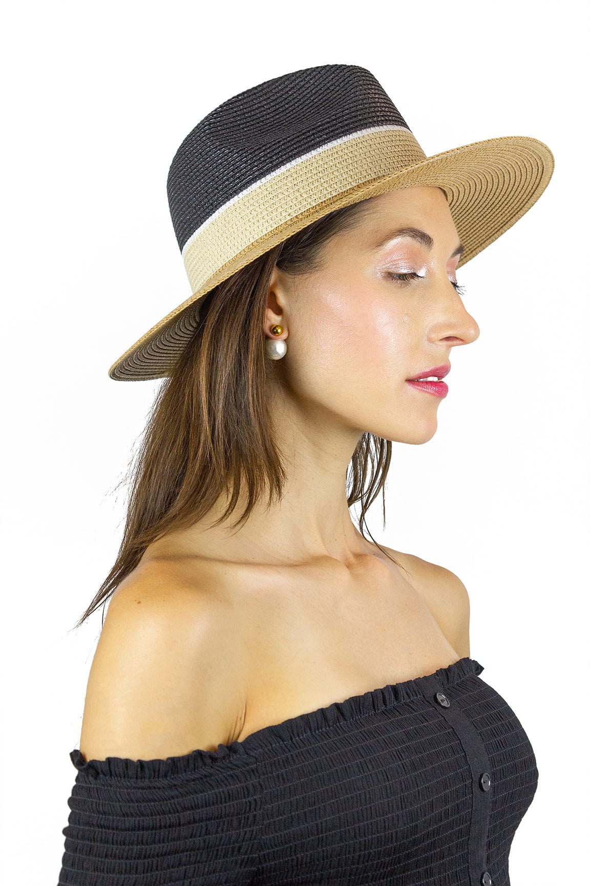 Magid Straw Panama Colorblock Crown Hat