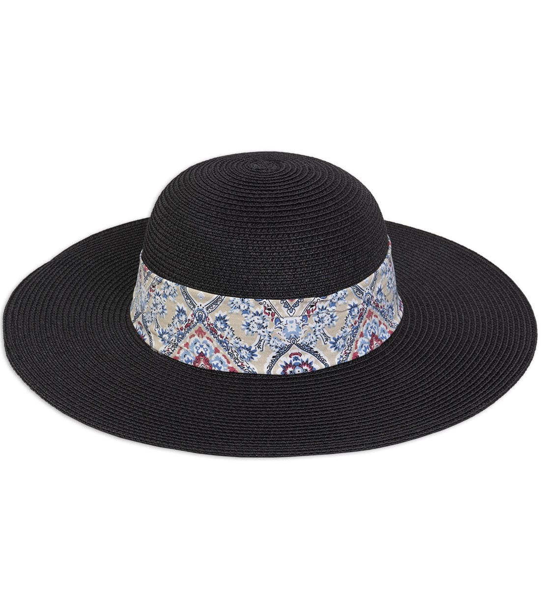 Magid Geometric Print Ribbon Straw Floppy Hat