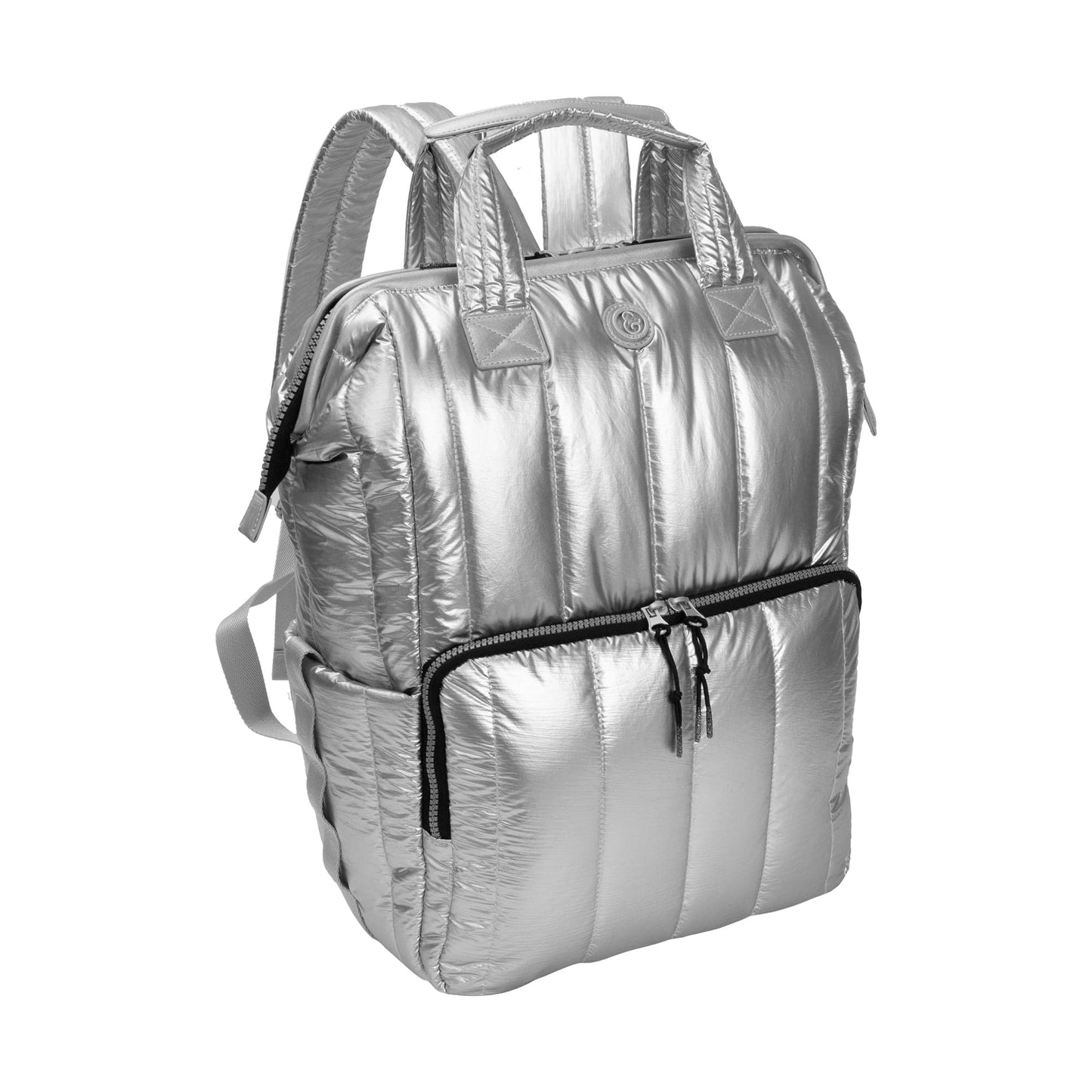 Joan & David Tubular Quilted Metallic Puffer Nylon 18-Inch Workbook Backpack