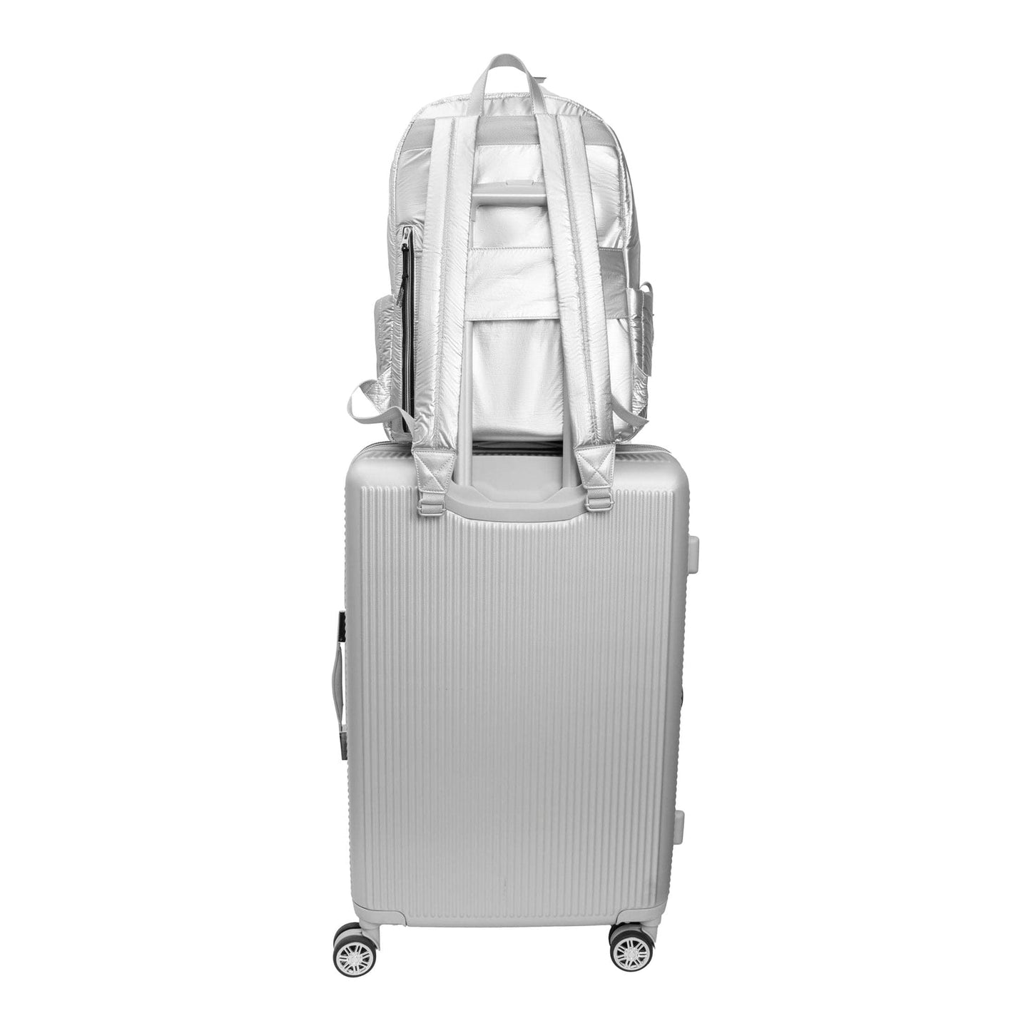 Joan & David Tubular Quilted Metallic Puffer Nylon 18-Inch Workbook Backpack