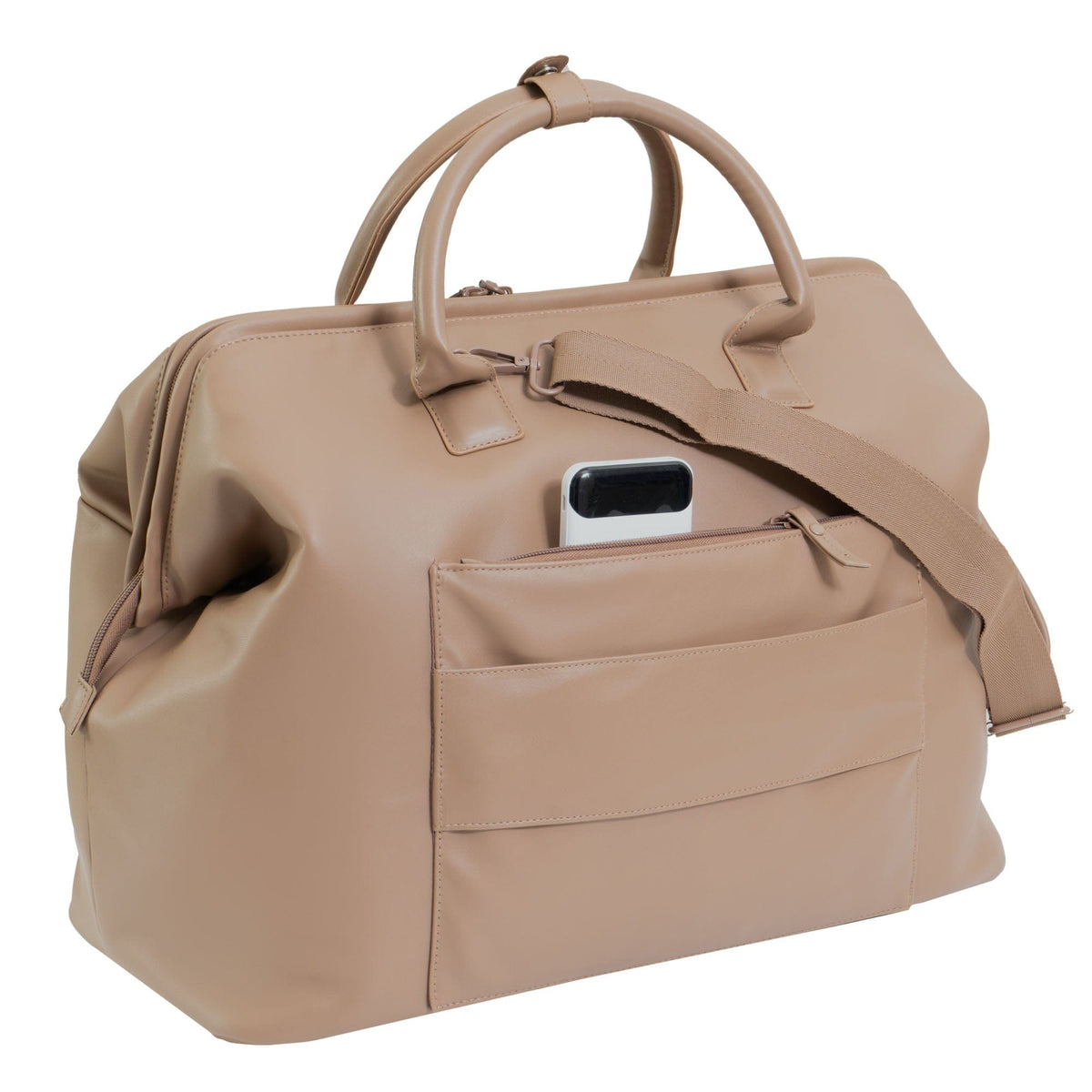 Max Studio 18 Inch Smooth Faux Vachetta PU Frame Weekender Duffle