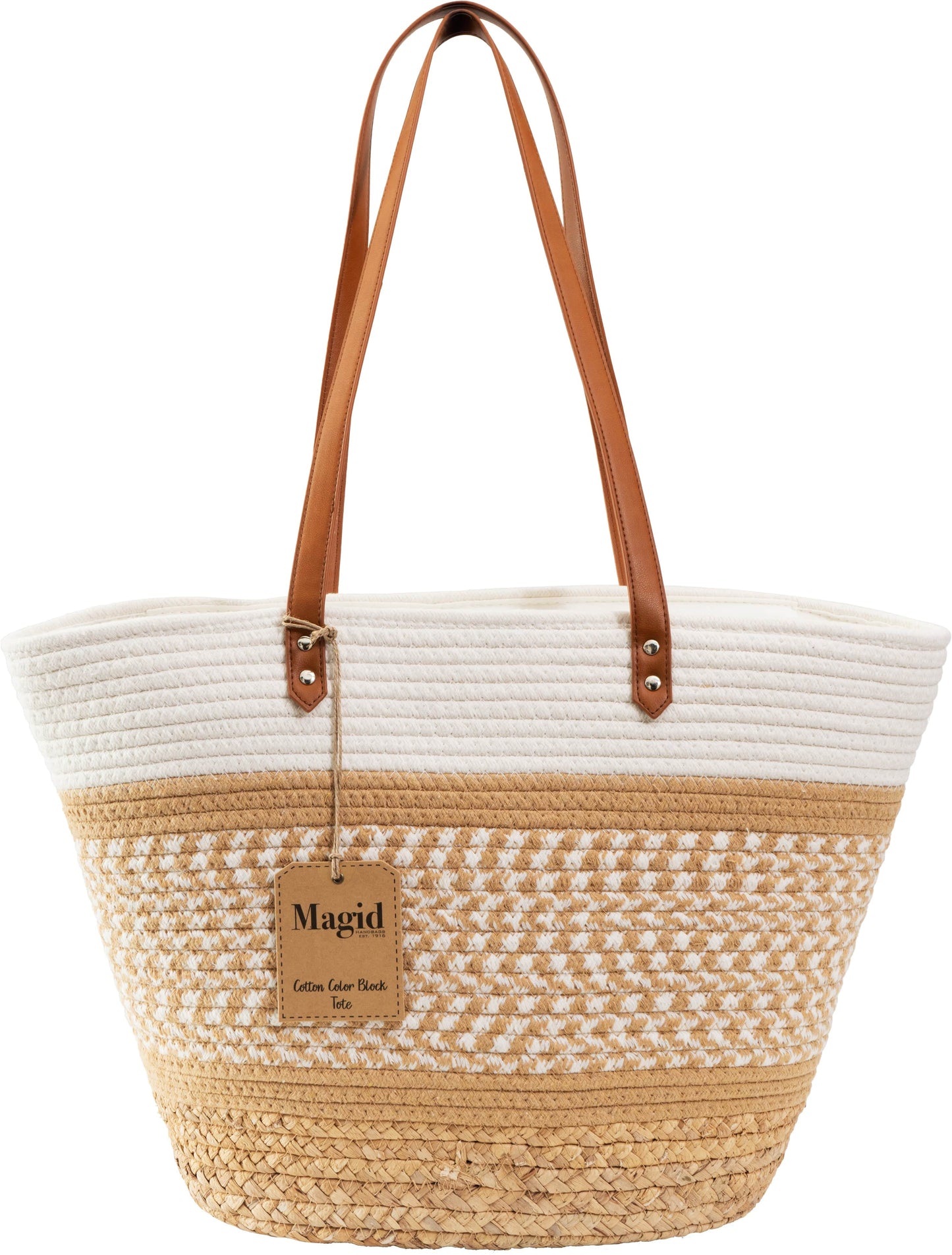 Magid Natural Cotton Woven & Faux Leather Shoulder Tote