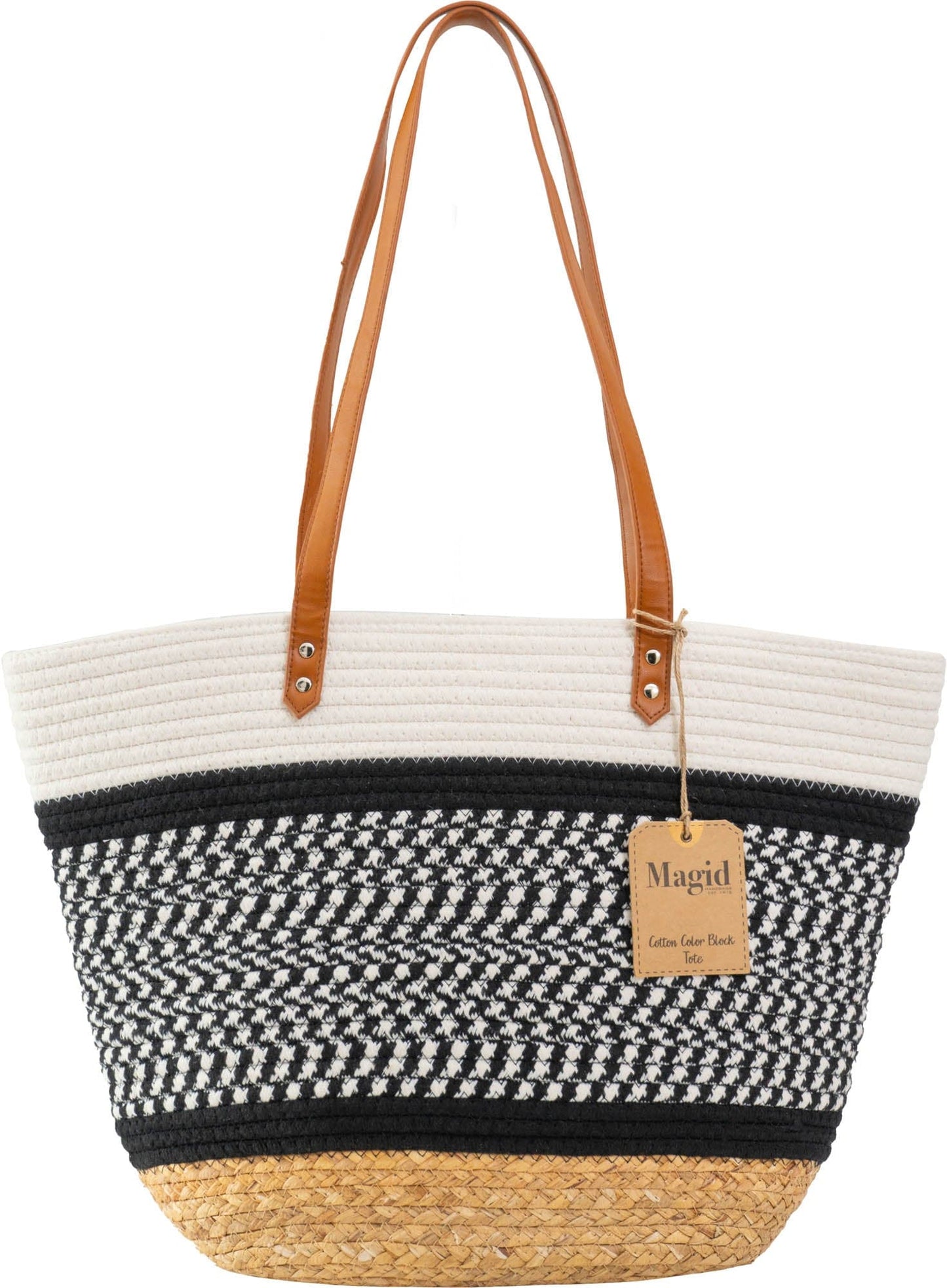 Magid Natural Cotton Woven & Faux Leather Shoulder Tote