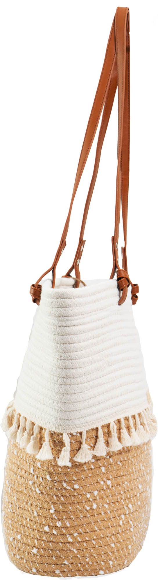 Magid Natural Cotton Woven & Faux Leather Fringe Shoulder Tote