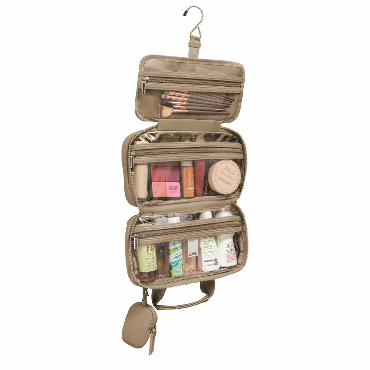 Max Studio The Crinkle Tubular Quilted Puffer Nylon Hanging Toiletry Case with Detachable Pouch