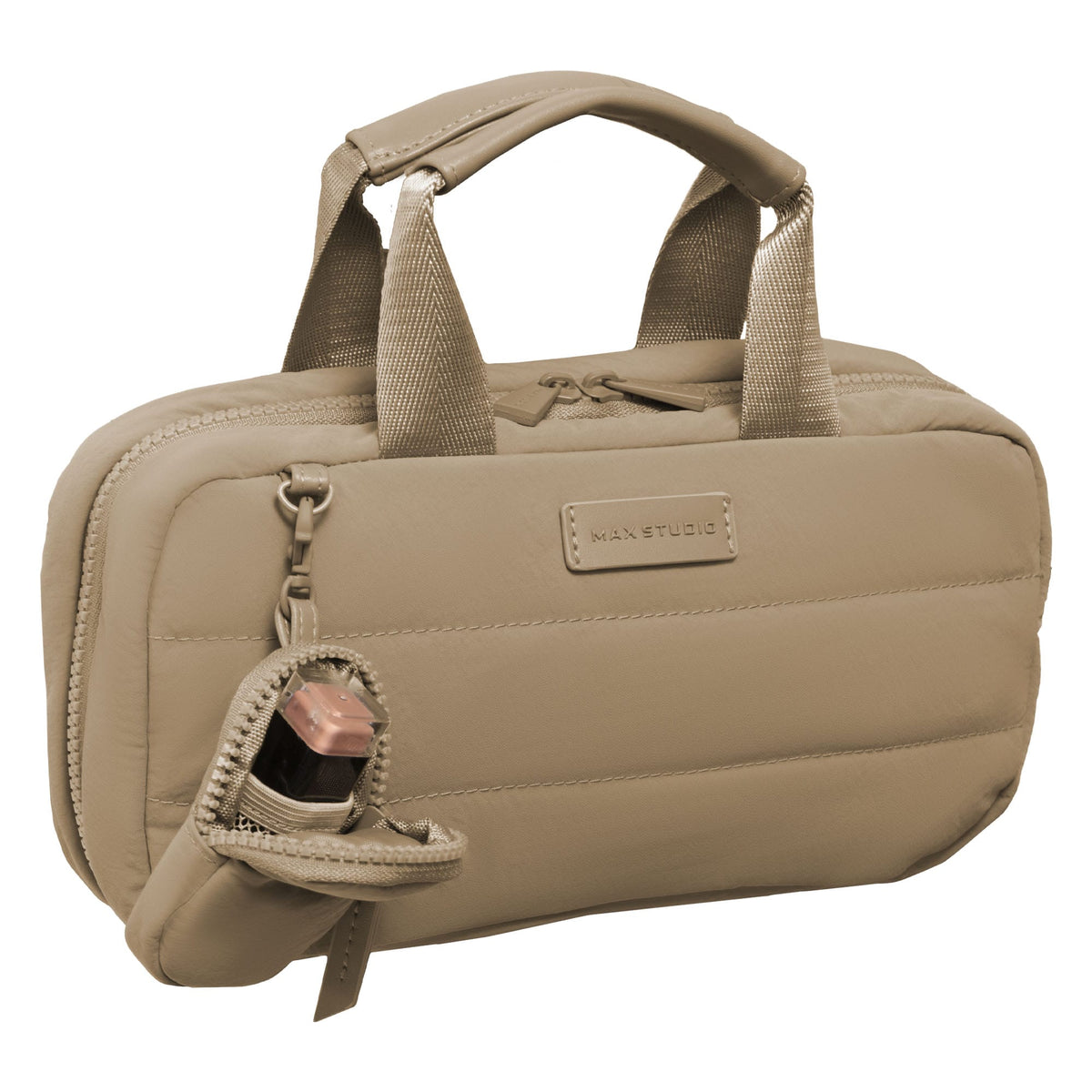 Max Studio The Crinkle Tubular Quilted Puffer Nylon Hanging Toiletry Case with Detachable Pouch