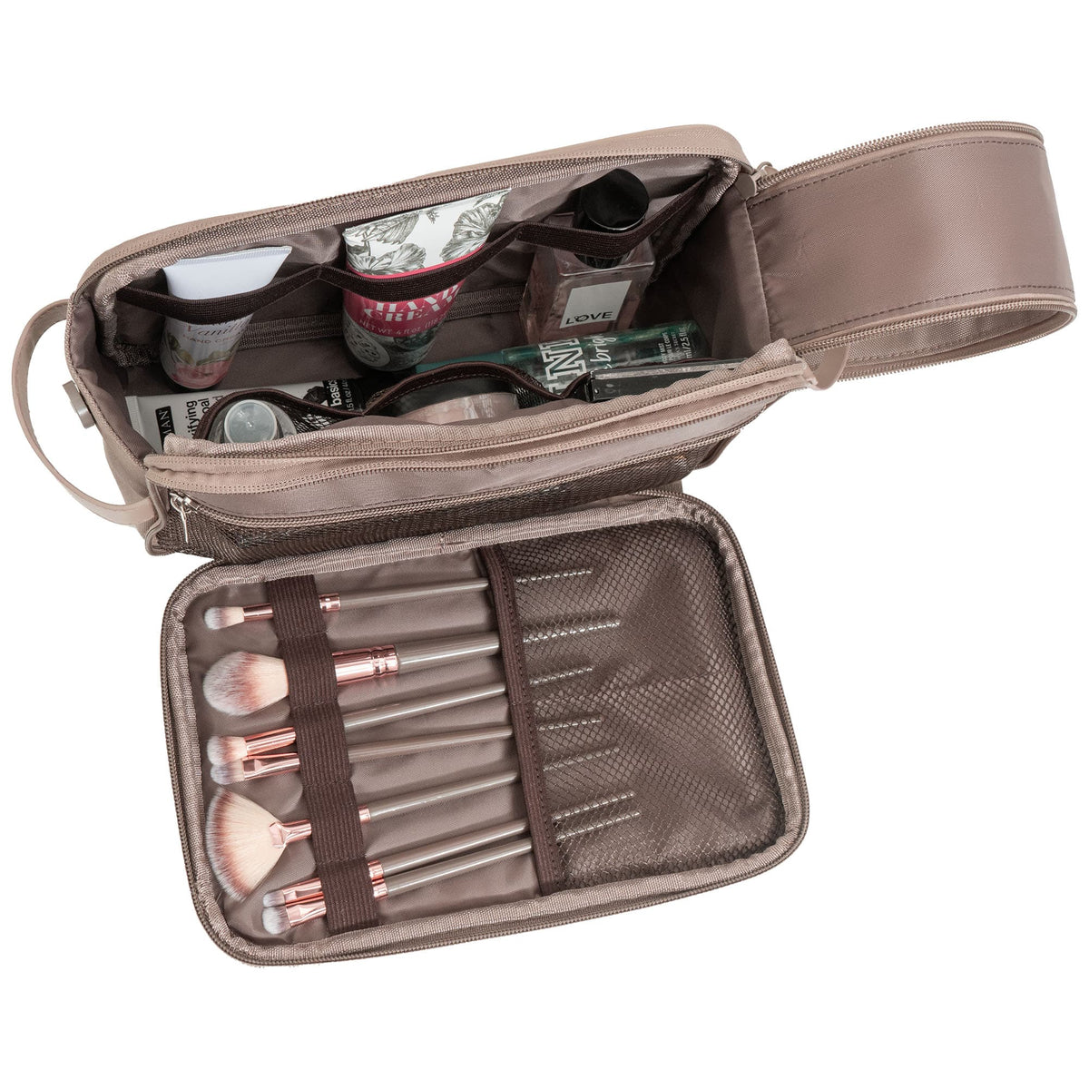 Joan & David 1680 Denier Nylon Double Zip Compartment Cosmetic Organizer