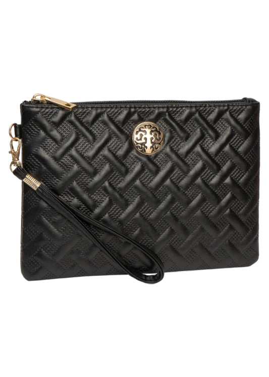 Rebecca & Rifka Smooth Basket Weave Quilt Medallion Zip Wristlet