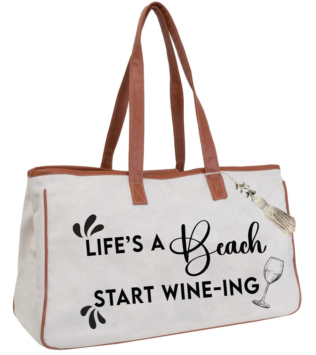 Magid Canvas Wine Tote "LIFE'S A BEACH START WINE-ING"