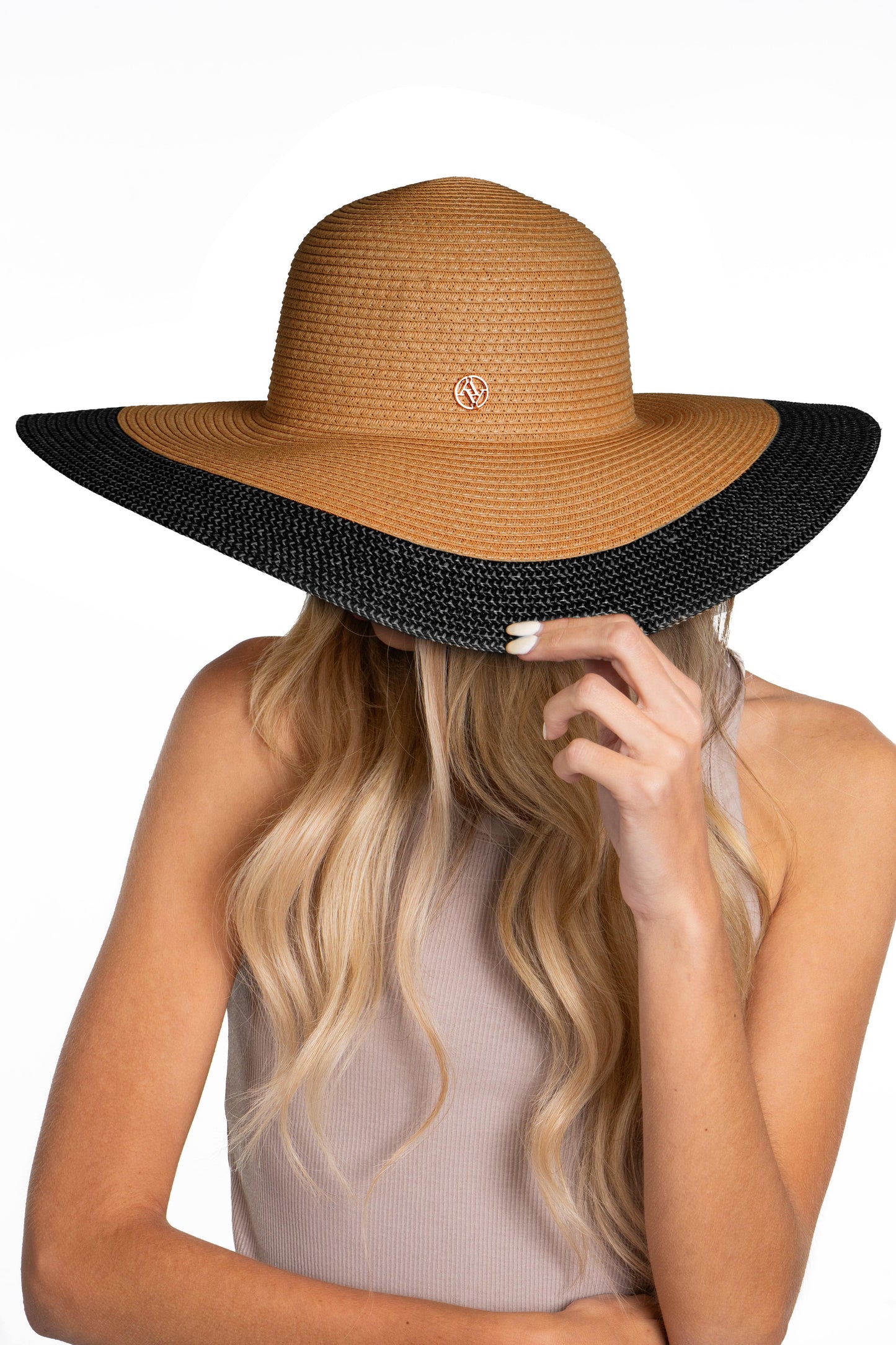 Adrienne Vittadini Large Brim Straw Color Block Floppy Hat