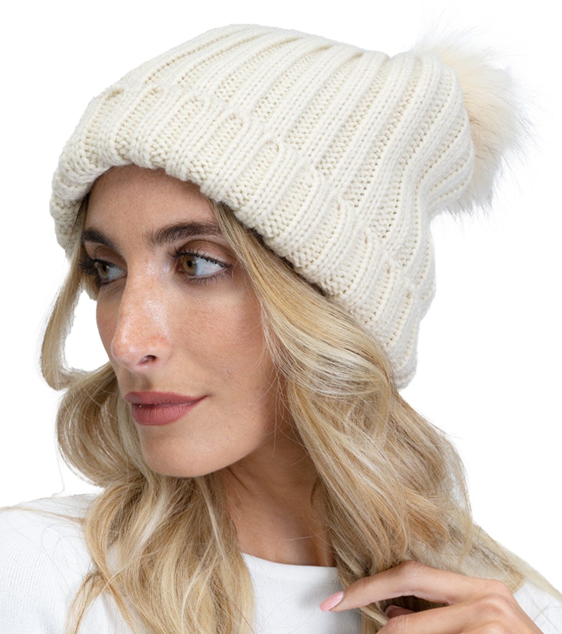 Adrienne Vittadini Dual Pom Pom Knit Beanie