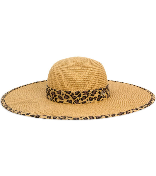 Adrienne Vittadini Leopard Print Trim Straw Floppy