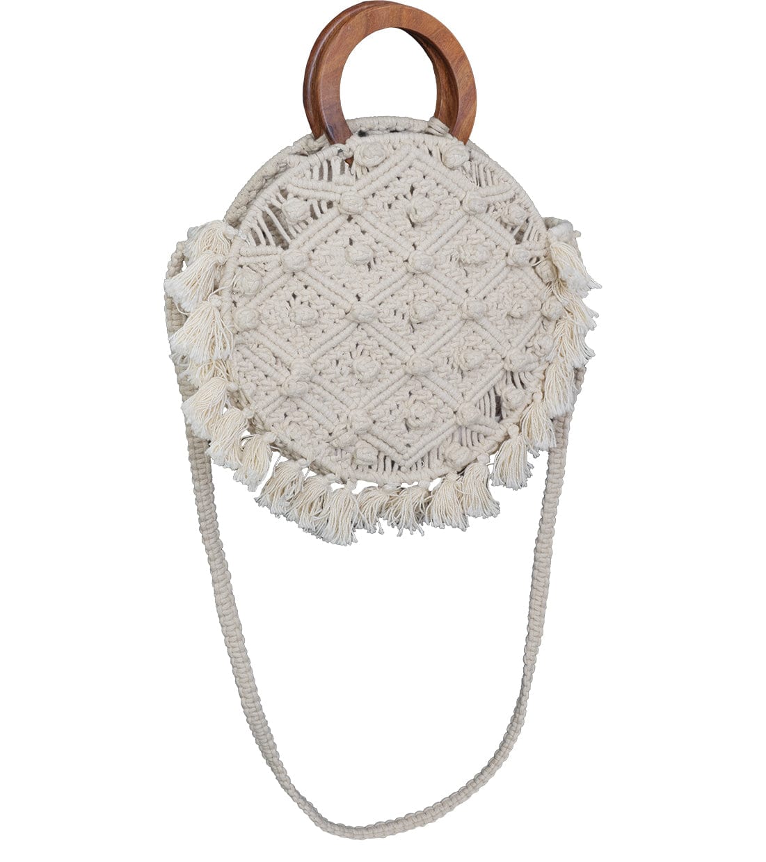 Magid Natural Cotton Macrame Fringe Circle Handbag