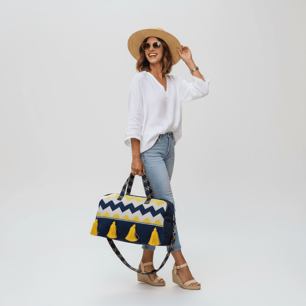 Magid Boho Cotton Jacquard Chevron Tassel Novelty Duffel