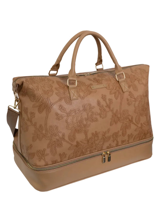 Ellen Tracy 20 Inch Floral Embossed Faux Leather Drop Bottom Duffel