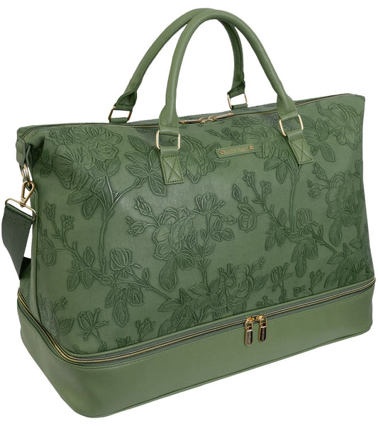 Ellen Tracy 20 Inch Floral Embossed Drop Bottom Duffel