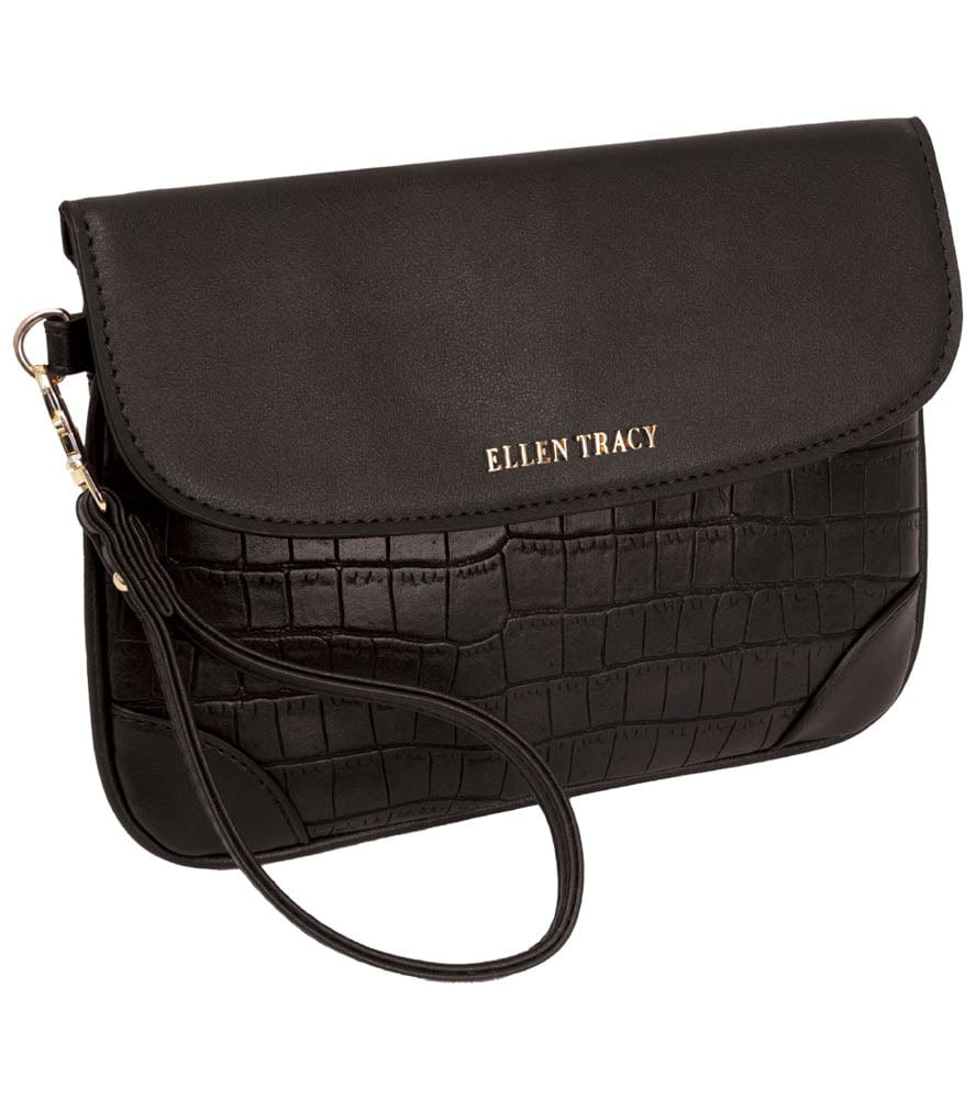 Ellen Tracy Croco Smooth Flap  Wristlet