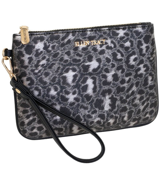 Ellen Tracy Metallic Leopard Print Wristlet