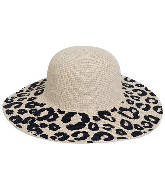 Magid Straw Leopard Print Brim Floppy Hat
