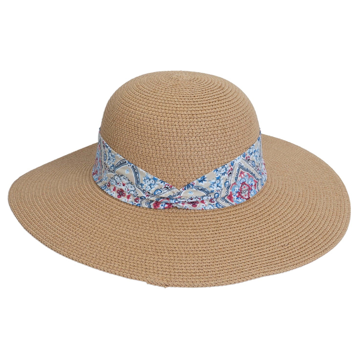 Magid Geometric Print Ribbon Straw Floppy Hat