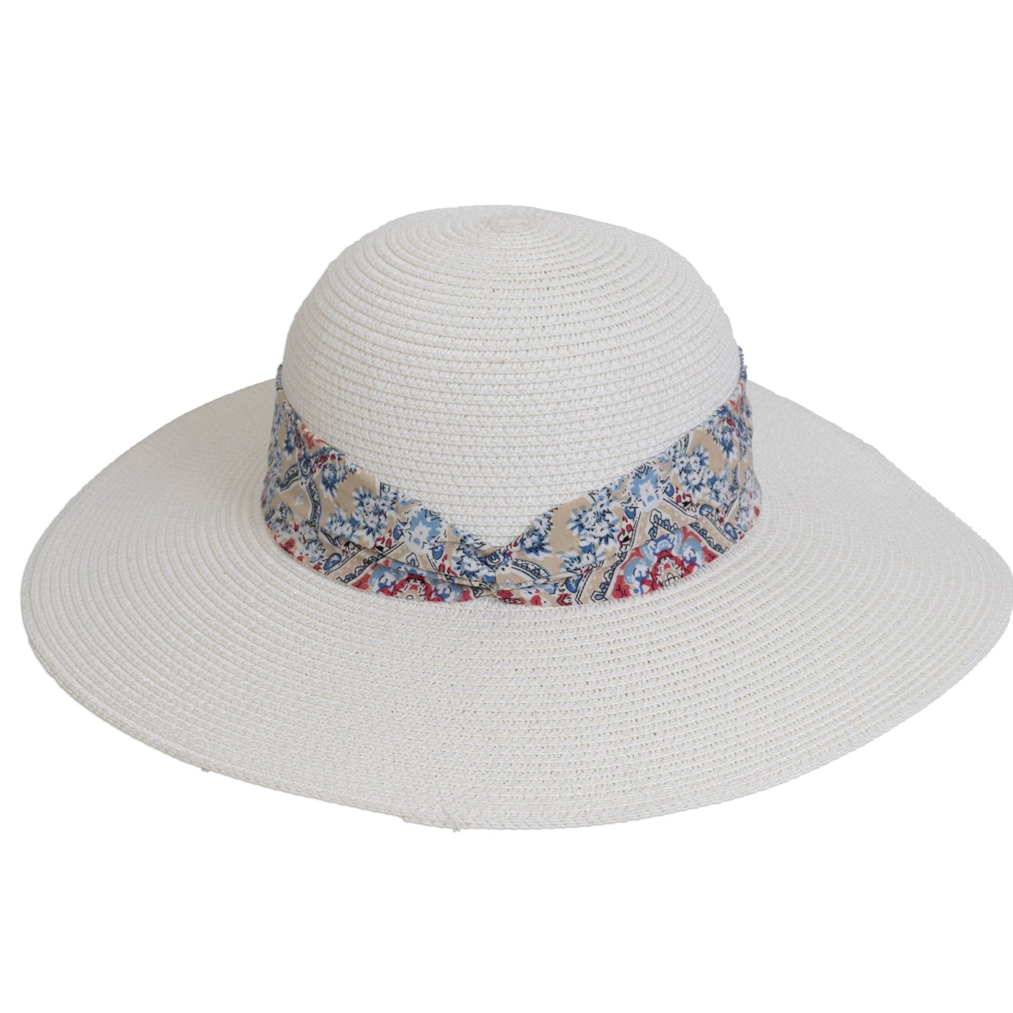 Magid Geometric Print Ribbon Straw Floppy Hat
