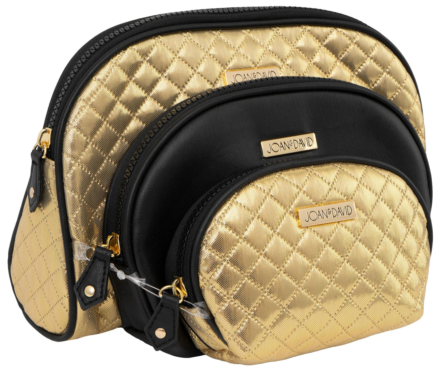 Joan & David 3 Piece Quilted Nylon Metallic Dome Cosmetic Pouch Set