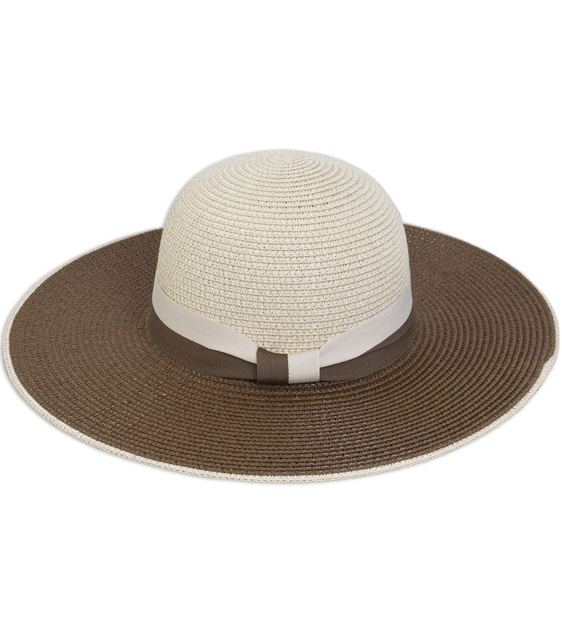 Max Studio Contrast Ribbon Straw Floppy Hat