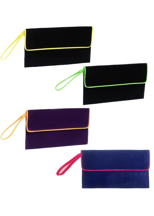 Giannini 4 Pack Velvet & Neon Large Clutch Wristlet Pouch