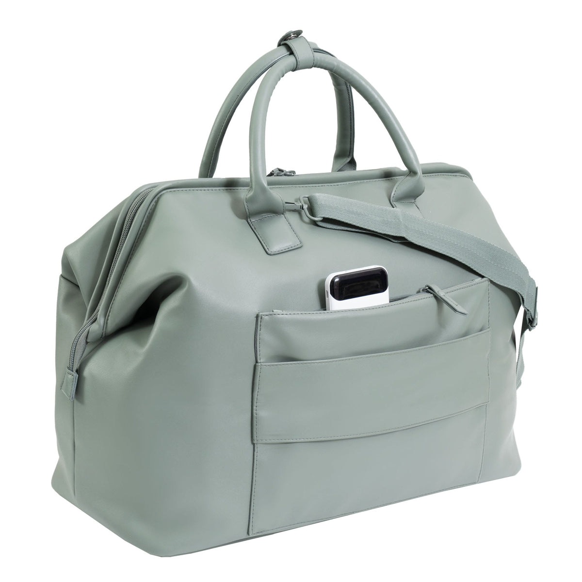 Max Studio 18 Inch Smooth Faux Vachetta PU Frame Weekender Duffle