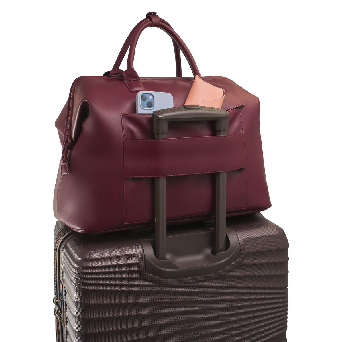 Max Studio 18 Inch Smooth Faux Vachetta PU Frame Weekender Duffle